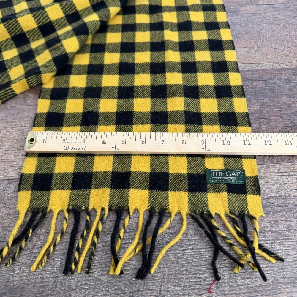 The Gap Plaid Scarf in Yellow Black Lambswool Made in Italy‎